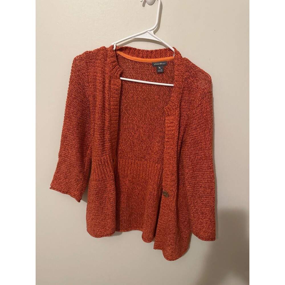 Eddie Bauer Woman’s Button Front Sweater Orange Cardigan Size Xs